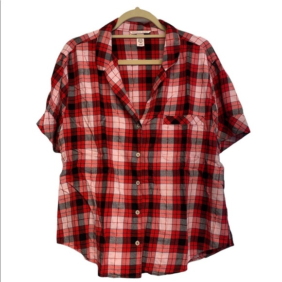 Victoria’s Secret sleep shirt button down red plaid short sleeve size X-large - Picture 1 of 8